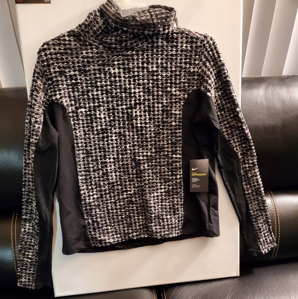 Nike Pro Hyper Warm Long Sleeve Shirt Women XXL Black & Grey 933296.